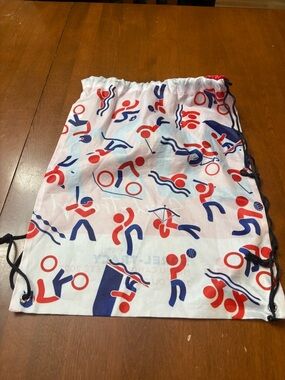 Mini Drawstring Bag in White with Red & Blue Sports Print